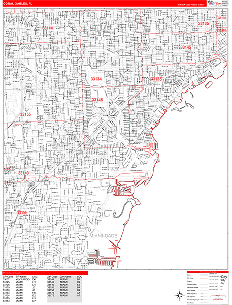 Coral Gables, FL Zip Code Map